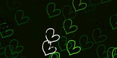 Light Green vector background with hearts.