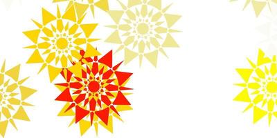 White Background with Yellow, Red Snowflakes vector