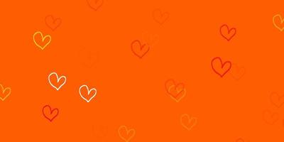 textura de vector naranja claro con corazones encantadores.