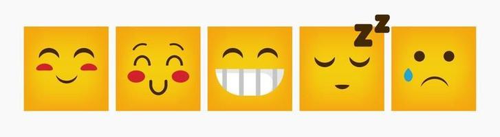 conjunto plano de reacción cuadrada de diseño de emoticonos vector