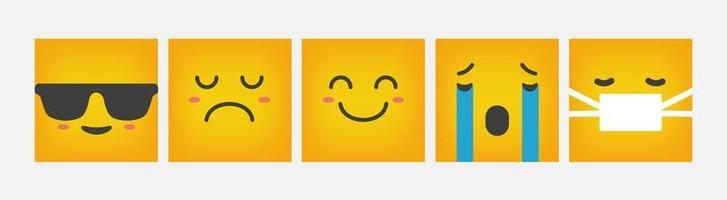 Emoticon Square Reaction Design Flat Set - Vector