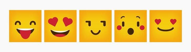 reacción de diseño conjunto de emoticonos planos cuadrados vector