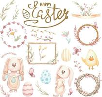 watercolor set of illustrations for Easter or spring on white vector