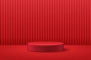 Abstract round display for product on website in modern design. Background rendering with podium and minimal red curtain texture wall scene, 3d rendering geometric shape dark red color. Oriental concept. vector