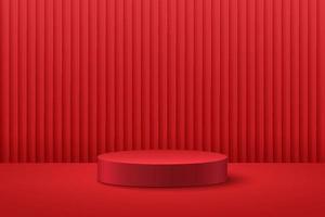 Abstract round display for product on website in modern design. Background rendering with podium and minimal red curtain texture wall scene, 3d rendering geometric shape dark red color. Oriental concept. vector