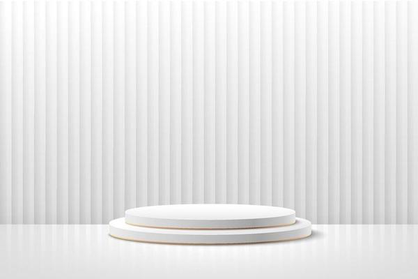 Abstract round display for product on website in modern design. Background rendering with podium and minimal white layer texture wall scene, 3d rendering geometric shape white and grey color. Vector EPS10