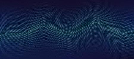 Abstract technology green and blue particles wavy design 3D movement of sound dynamic on dark blue background. Modern futuristic concept. Vector illustration