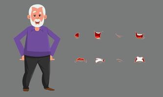 Old man character with different emotion or expression set. custom character emotion set for design, motion or animation. vector