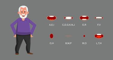 Old man character with lip sync. character for custom animation. vector