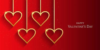 Beautiful Heart valentine's day in red background illustration. vector