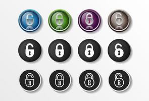 Lock Icons Set Realistic Closed and Opened, security flat design vector illustration in 4 colors options for web design and mobile applications. Vector illustration.