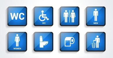 Toilet icons set in with shadow. Toilet signs, Restroom icons. Bathroom WC signs. Flat design. Vector illustration.