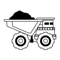 Mining vehicle machinery isolated sideview in black and white vector