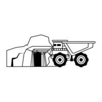 Mining vehicle machinery isolated sideview in black and white vector