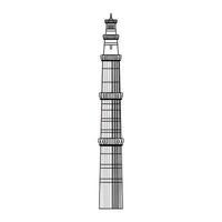 india qutub minar edificio símbolo aislado en blanco y negro vector