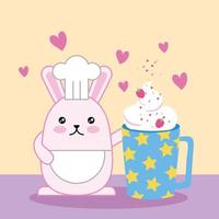 Kawaii cute little rabbit with strawberry smoothie vector