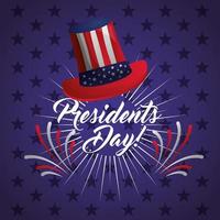 Happy USA presidents day celebration poster with top hat vector