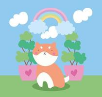 cute little with fox in the field, kawaii character vector