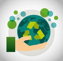 Eco friendly poster with planet Earth and recycle symbol vector