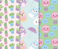 conjunto de patrones lindo kawaii vector