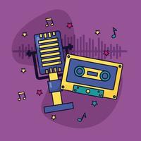 microphone retro cassette music colorful background vector