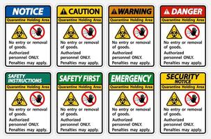 Signo de área de retención de cuarentena aislar sobre fondo blanco. vector