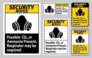 Security Notice PPE Sign Possible Co2 Or Ammonia Present, Respirator May Be Required vector