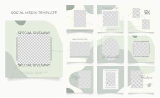 social media template banner blog fashion sale promotion. fully editable  square post frame puzzle organic sale poster. green white vector background