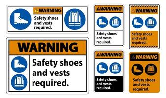 Warning Sign Safety Shoes And Vest Required With PPE Symbols on white background vector