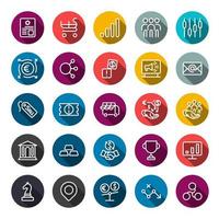 Business marketing online or financial investment benefit or return icons with outline on circle color shape and long shadow vector