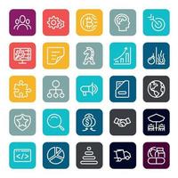 Business marketing online or financial investment benefit or return icons with outline on square color shape vector