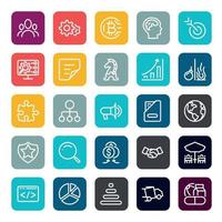 Business marketing online or financial investment benefit or return icons with outline on square color shape vector