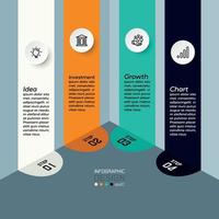 diseño cuadrado plano de 4 pasos para planificación de inversiones, estudio o investigación de planificación empresarial. diseño de infografía vectorial. vector