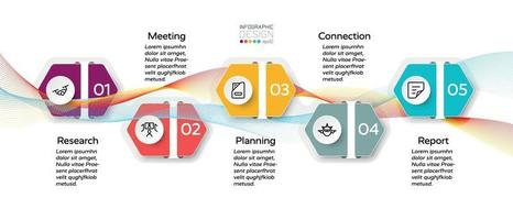 Hexagon with wave design presenting results in marketing, education and planning. vector illustration.