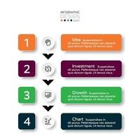 Operation process such as business investment, marketing, research, 4 steps by label vector. infographic design, vector