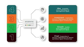 The 4 work steps presented in a diagram form are used for assigning work duties and planning. infographic design. vector