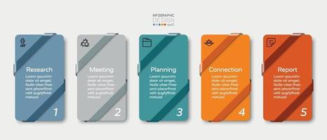 Square with ribbon design, 5 steps for business presentation and planning. vector infographic design.