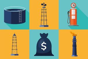 bundle of oil price icon set vector