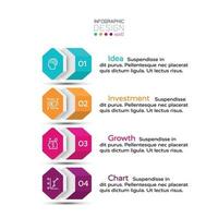 4 workflows through hexagonal layout, used for business planning, company or advertising. vector illustration.