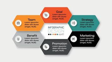 Planning a business presentation, marketing and education is illustrated by a hexagon design that explains the work process. vector illustration.