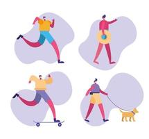 Set of people doing several activities with face masks vector