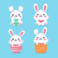 Cartoon cute little rabbit hugging easter egg Isolated on background vector