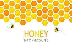 Hexagonal golden yellow honeycomb pattern paper cut background with bee and sweet honey inside. vector