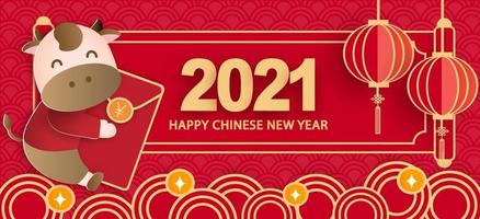 Chinese new year 2021 year of the ox banner vector