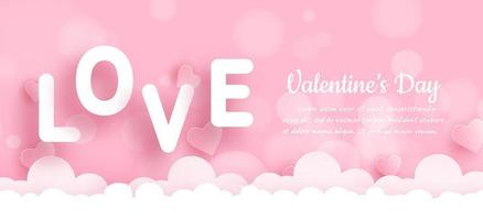 Valentine's day banner with hearts in paper cut style vector