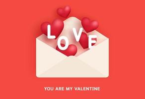 Valentine's day greeting card with a letter and love word. vector