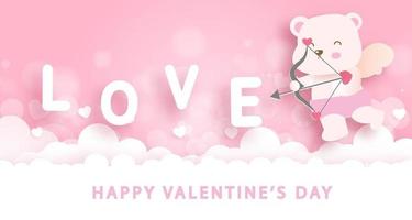 Valentine's day greeting card with cute cupid bear. vector