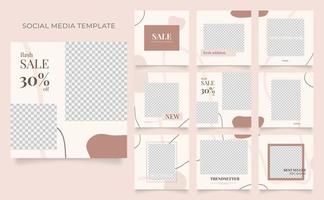 social media template banner blog fashion sale promotion. fully editable square post frame puzzle organic sale poster. brown red beige vector background