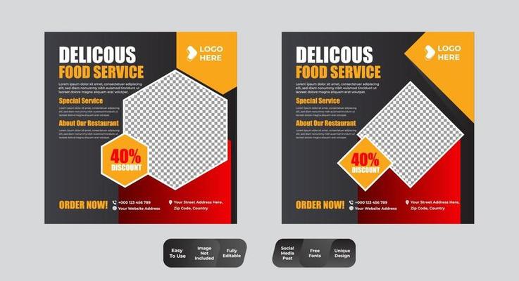 Food and Restaurant Social Media Post Design Template Set