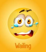 Wailing emotional yellow face with tired text on yellow background vector